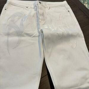 Revenge Embroidered  Denim Jeans White Size Large